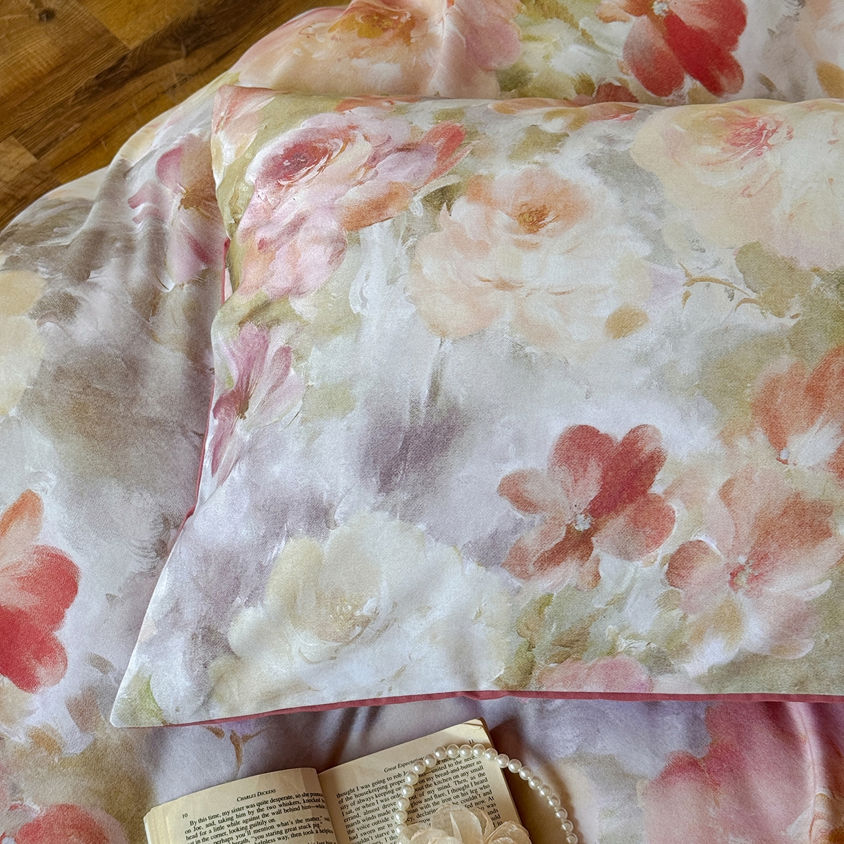 91家纺网 家纺一手货源 找家纺 窝米 2025新款全棉火山磨毛花卉系列四件套-第二批 雾祷桔