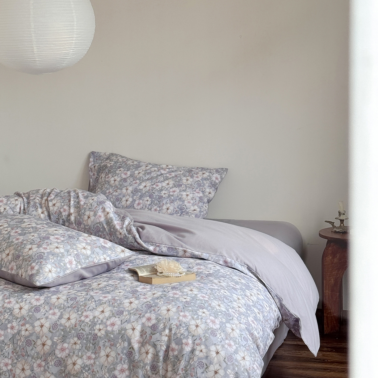 91家纺网 家纺一手货源 找家纺 窝米 2025新款全棉火山磨毛花卉系列四件套-第二批 蜜蔷蓝