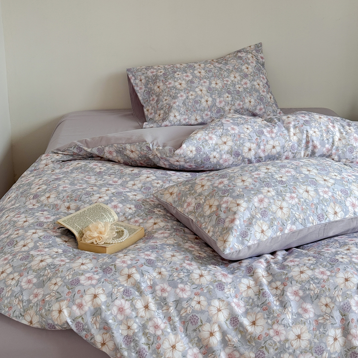 91家纺网 家纺一手货源 找家纺 窝米 2025新款全棉火山磨毛花卉系列四件套-第二批 蜜蔷蓝