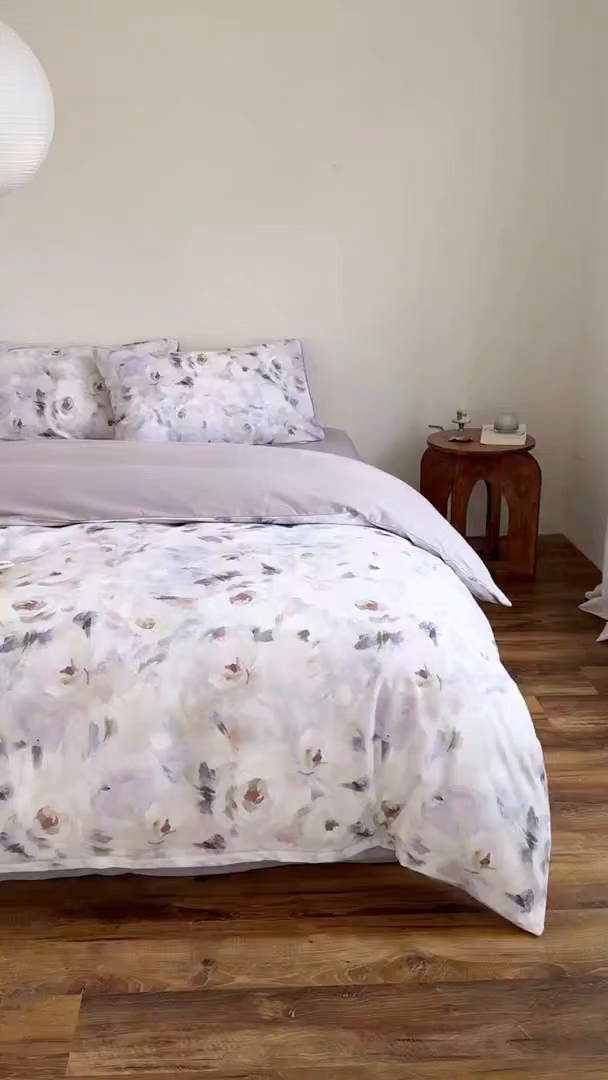 91家纺网 家纺一手货源 找家纺 窝米 2025新款全棉火山磨毛花卉系列四件套-第二批 心柔粉