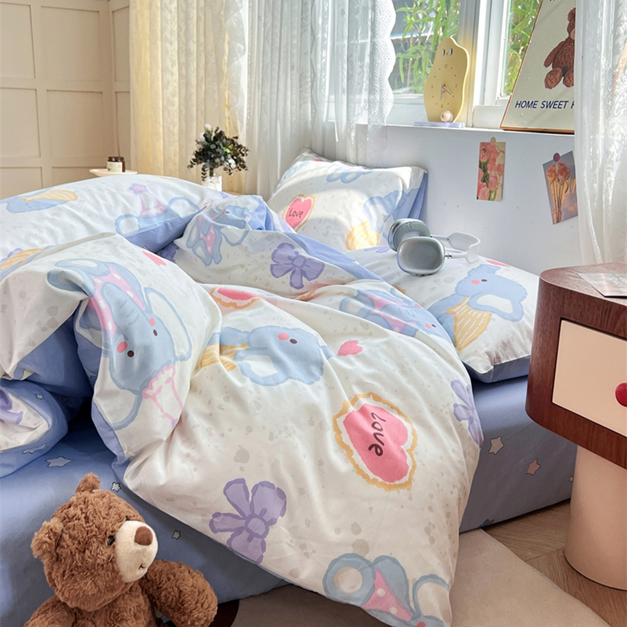 91家纺网 家纺一手货源 找家纺 红馆 2025年全棉12868印花系列四件套 爱心小象