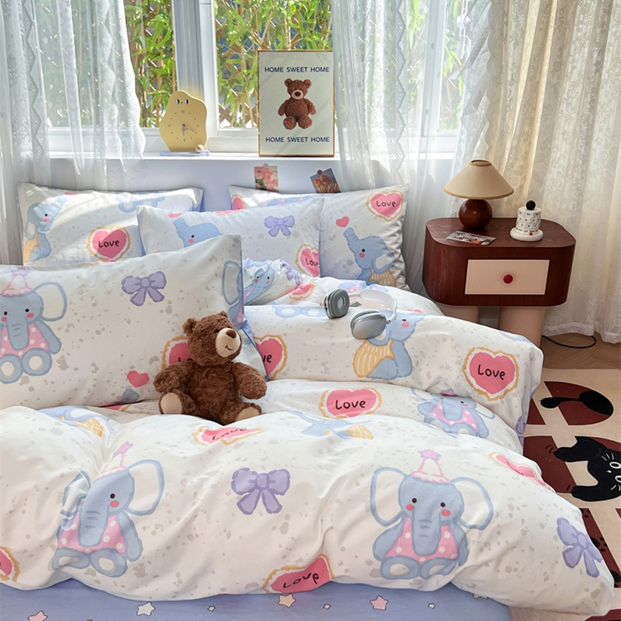 91家纺网 家纺一手货源 找家纺 红馆 2025年全棉12868印花系列四件套 爱心小象