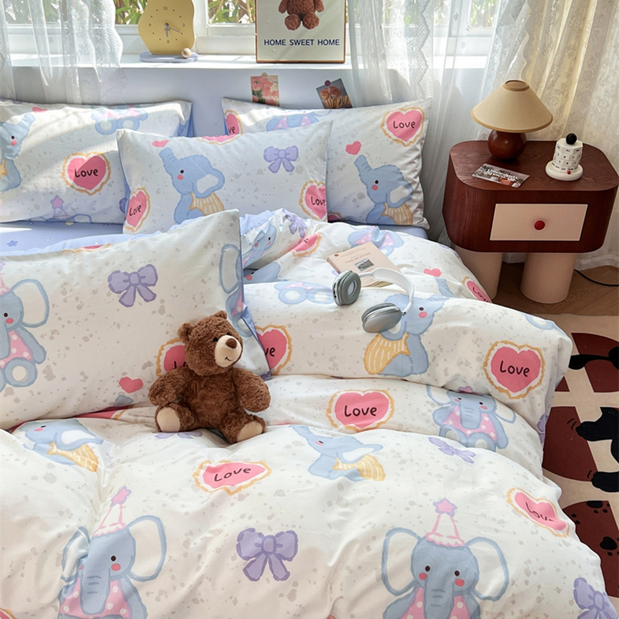 91家纺网 家纺一手货源 找家纺 红馆 2025年全棉12868印花系列四件套 爱心小象