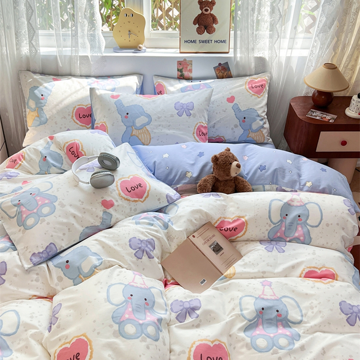 91家纺网 家纺一手货源 找家纺 红馆 2025年全棉12868印花系列四件套 爱心小象