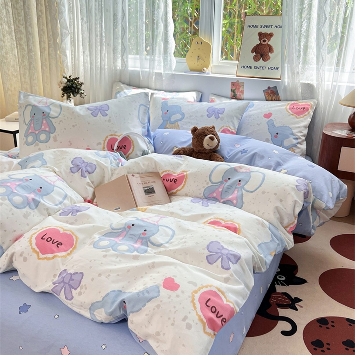 91家纺网 家纺一手货源 找家纺 红馆 2025年全棉12868印花系列四件套 爱心小象