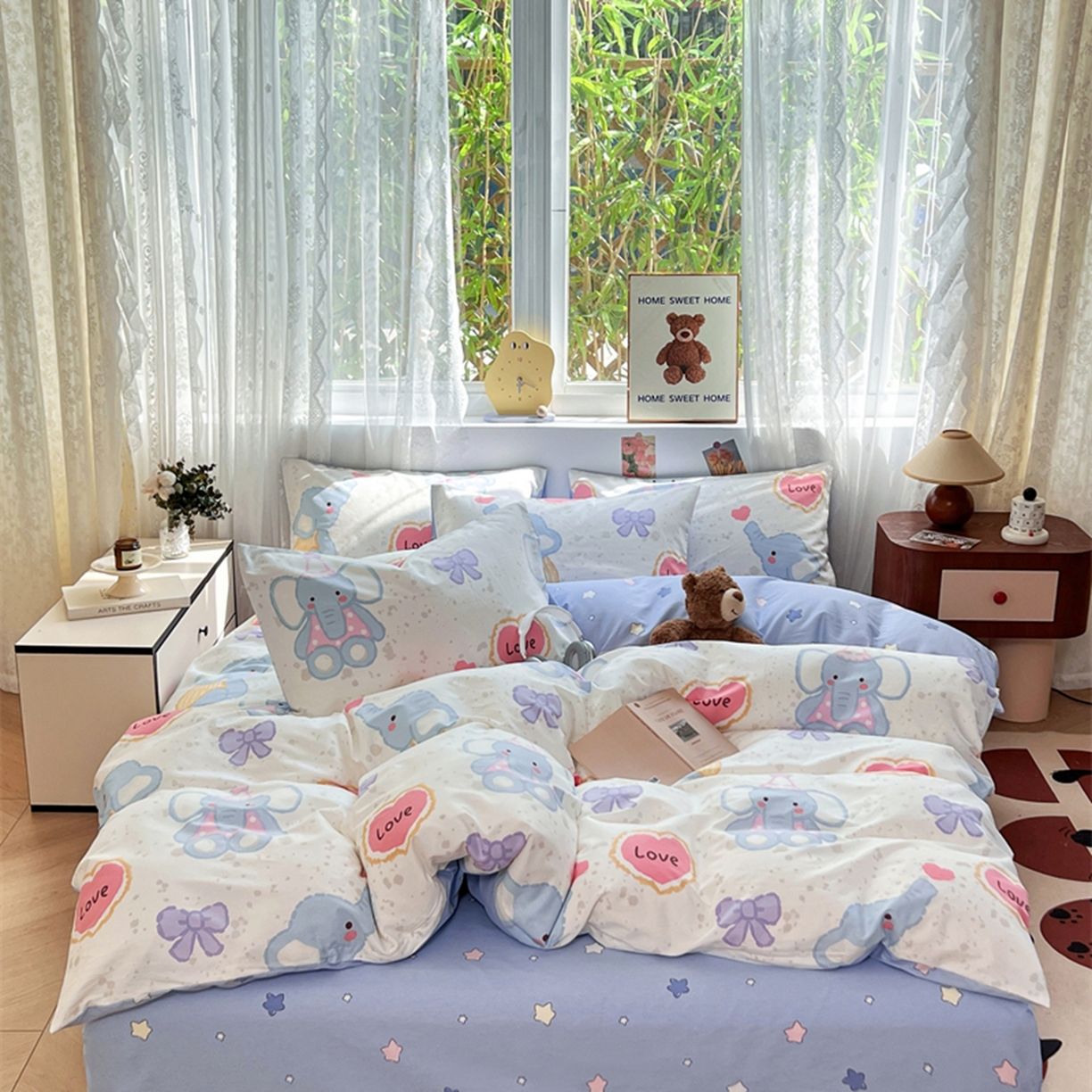 91家纺网 家纺一手货源 找家纺 红馆 2025年全棉12868印花系列四件套 爱心小象