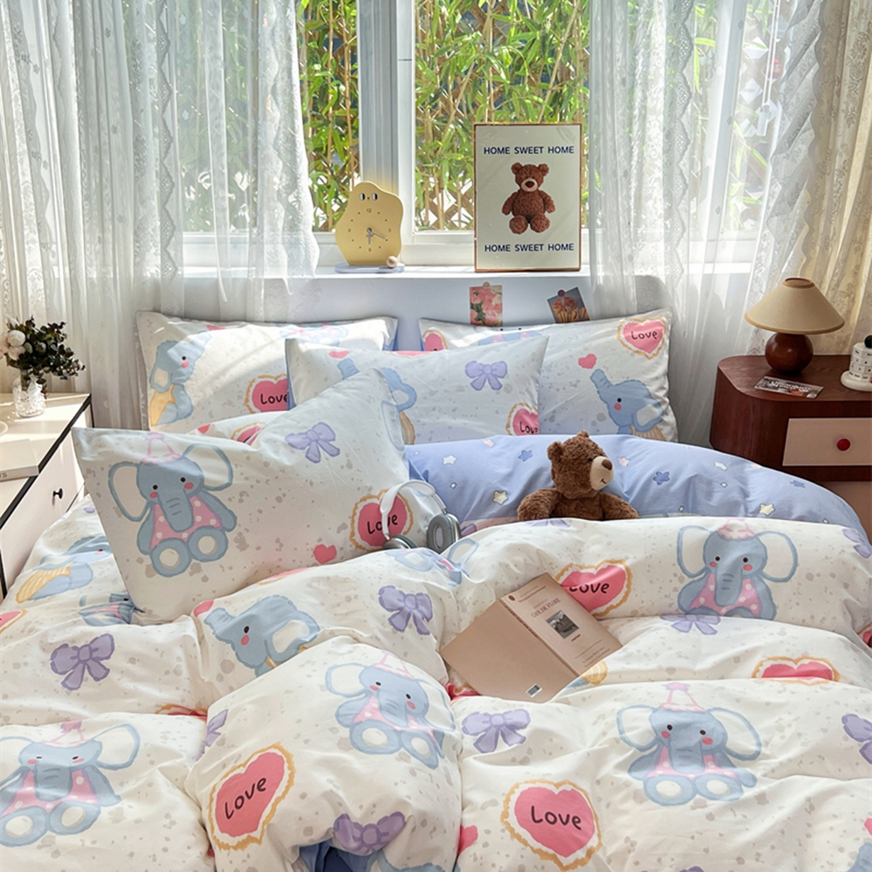 91家纺网 家纺一手货源 找家纺 红馆 2025年全棉12868印花系列四件套 爱心小象