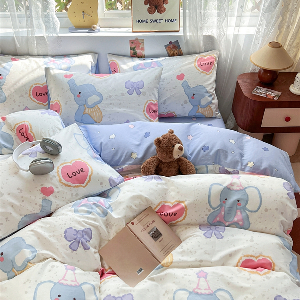 91家纺网 家纺一手货源 找家纺 红馆 2025年全棉12868印花系列四件套 爱心小象