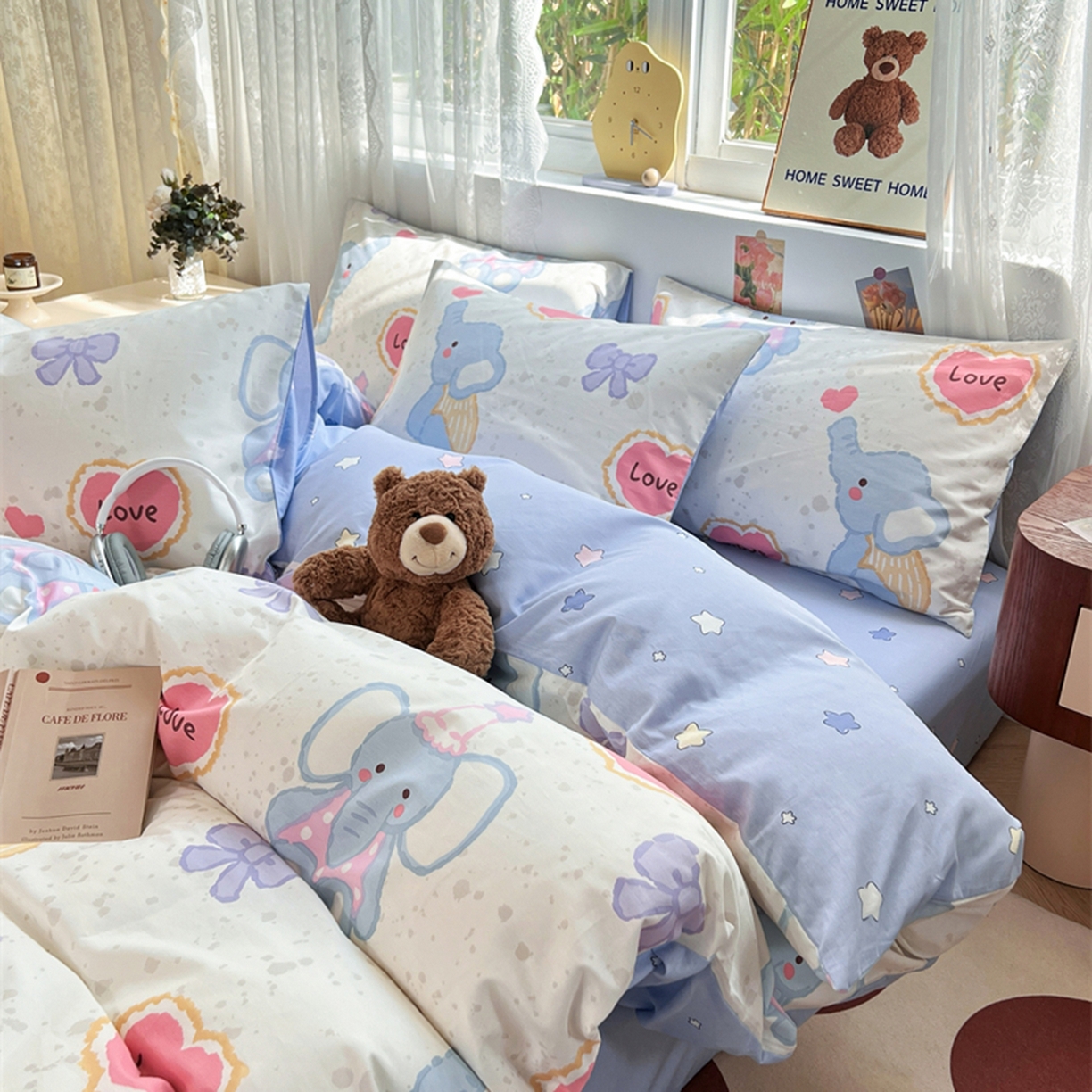 91家纺网 家纺一手货源 找家纺 红馆 2025年全棉12868印花系列四件套 爱心小象