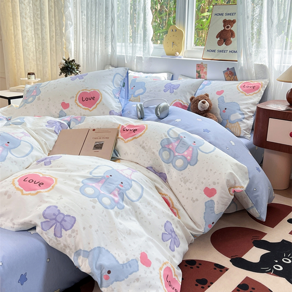 91家纺网 家纺一手货源 找家纺 红馆 2025年全棉12868印花系列四件套 爱心小象