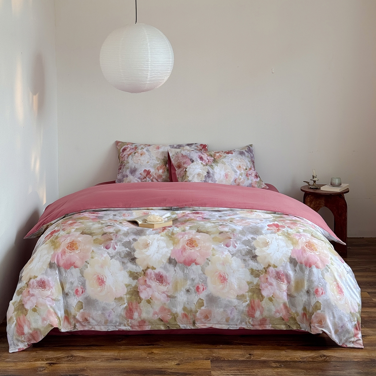 91家纺网 家纺一手货源 找家纺 窝米 2025新款全棉火山磨毛花卉系列四件套-第二批 雾祷桔