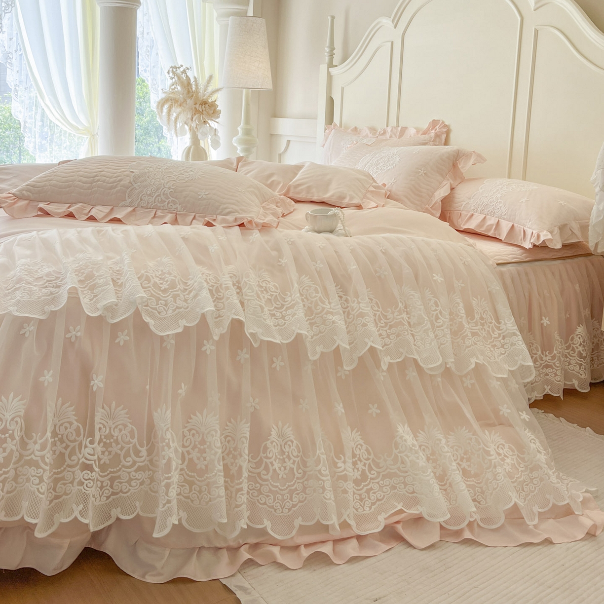 91家纺网 家纺一手货源 找家纺 （总）恋尚 2025新款60S贡缎长绒棉全棉纯棉拉链可拆卸单被套床笠款单床裙床裙单品-曼莉系列 控价170起！