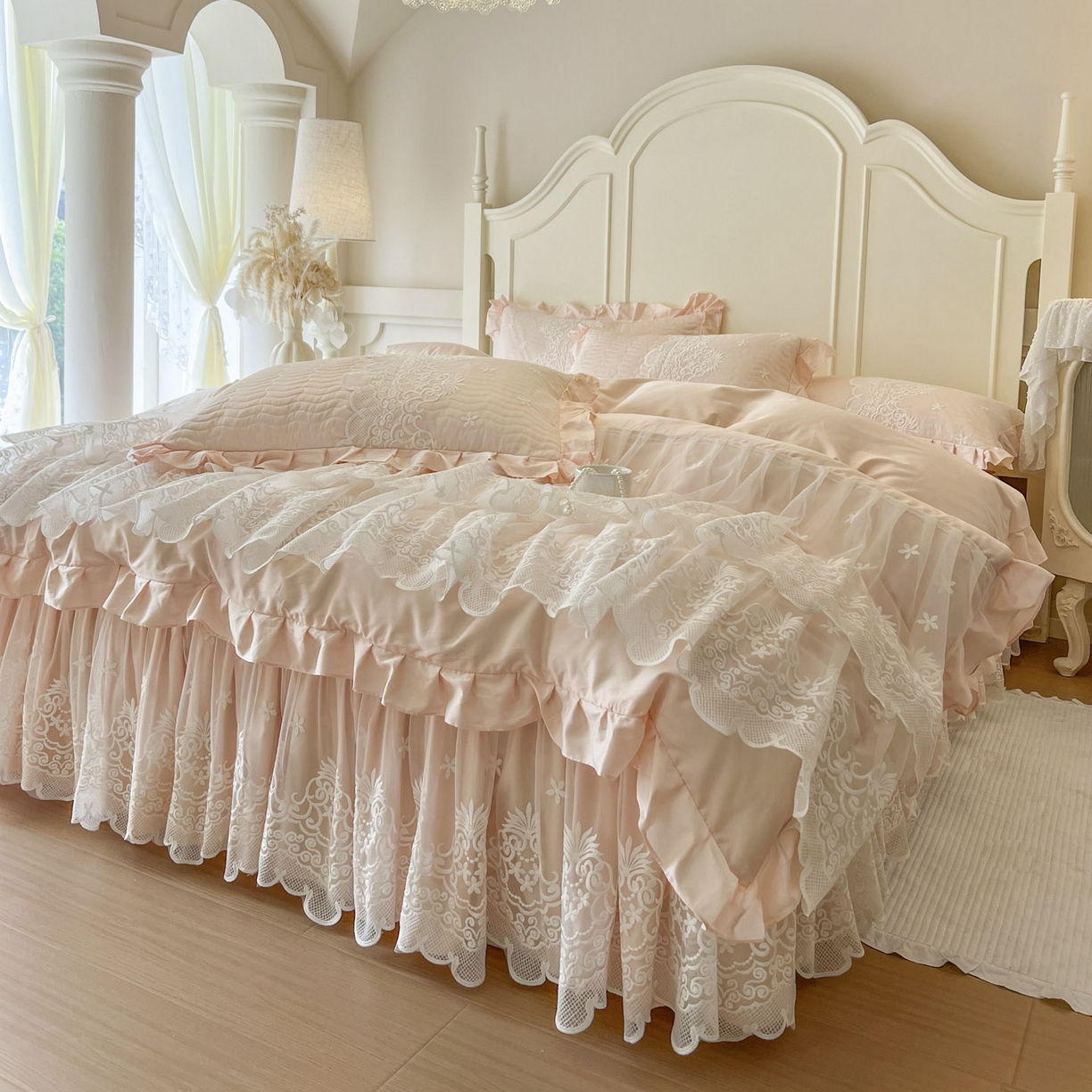 91家纺网 家纺一手货源 找家纺 （总）恋尚 2025新款60S贡缎长绒棉全棉纯棉拉链可拆卸单被套床笠款单床裙床裙单品-曼莉系列 控价170起！