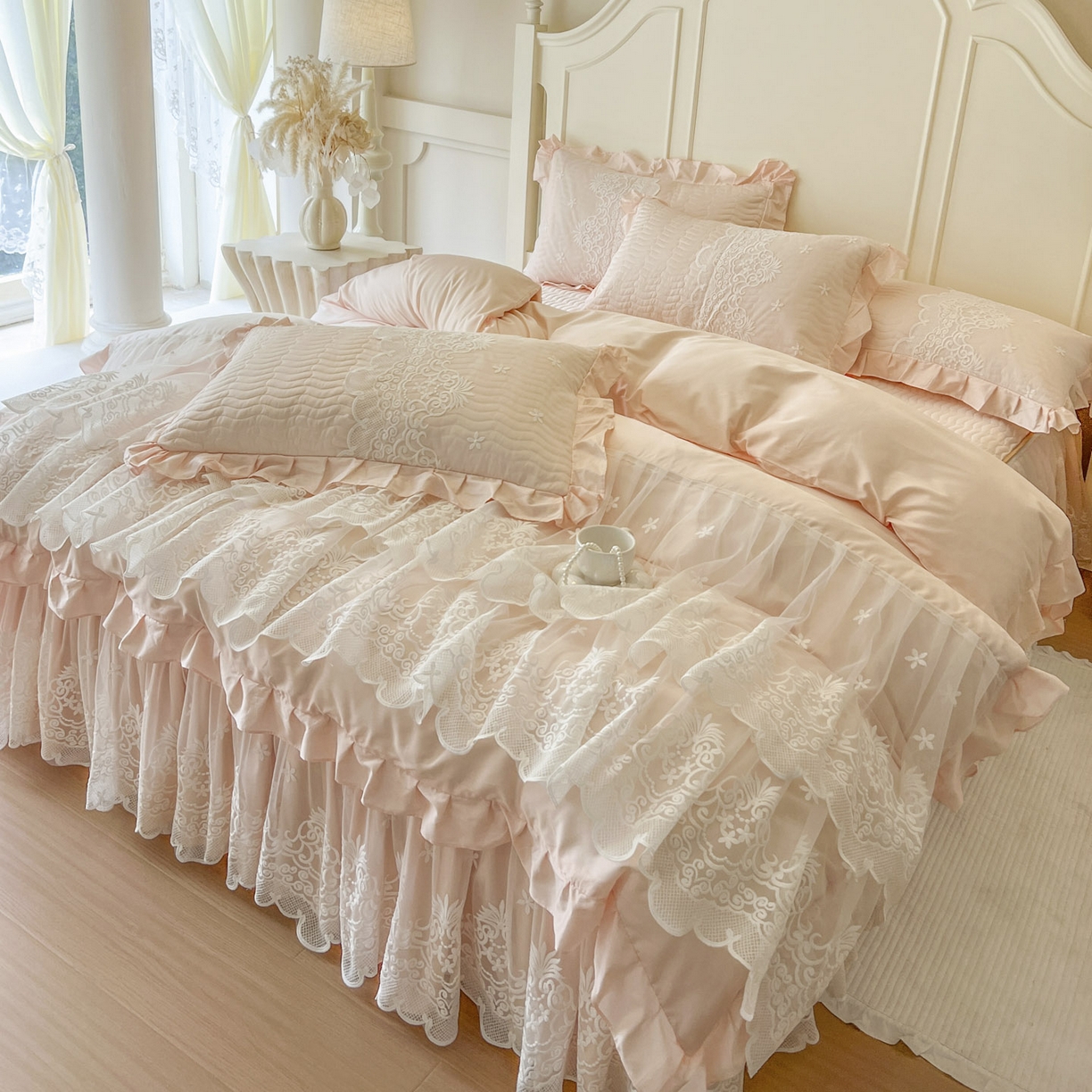 91家纺网 家纺一手货源 找家纺 （总）恋尚 2025新款60S贡缎长绒棉全棉纯棉拉链可拆卸单被套床笠款单床裙床裙单品-曼莉系列 控价170起！