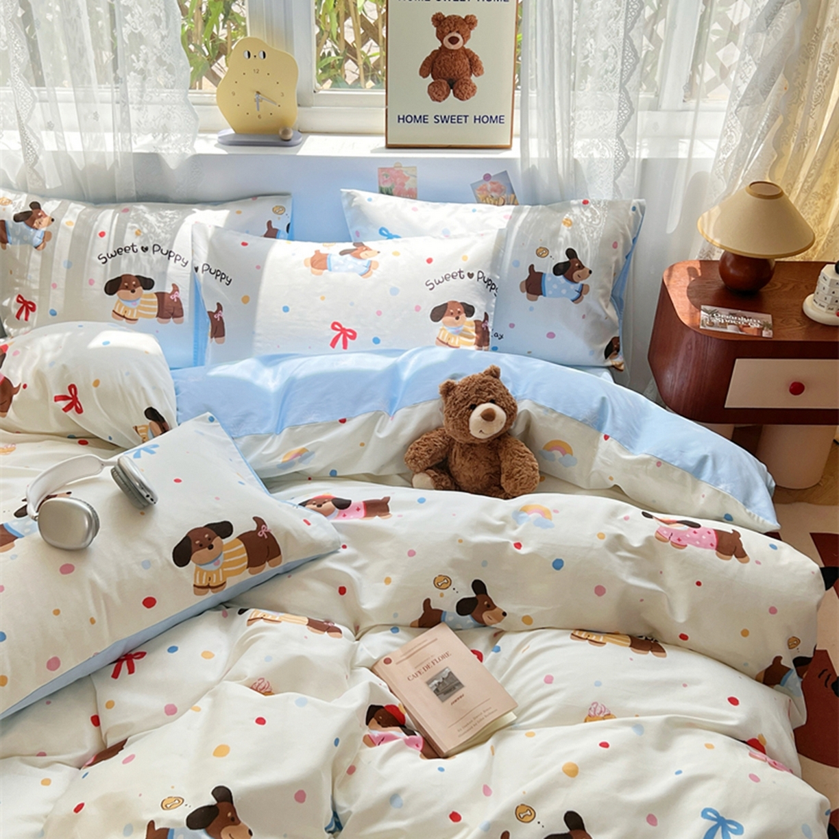 91家纺网 家纺一手货源 找家纺 红馆 2025年全棉12868印花系列四件套 芙芙小狗