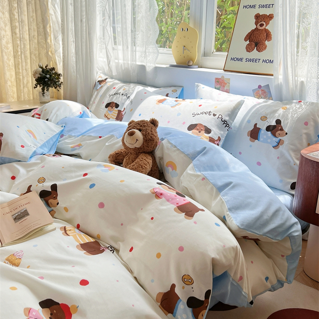 红馆 2025年全棉12868印花系列四件套 芙芙小狗