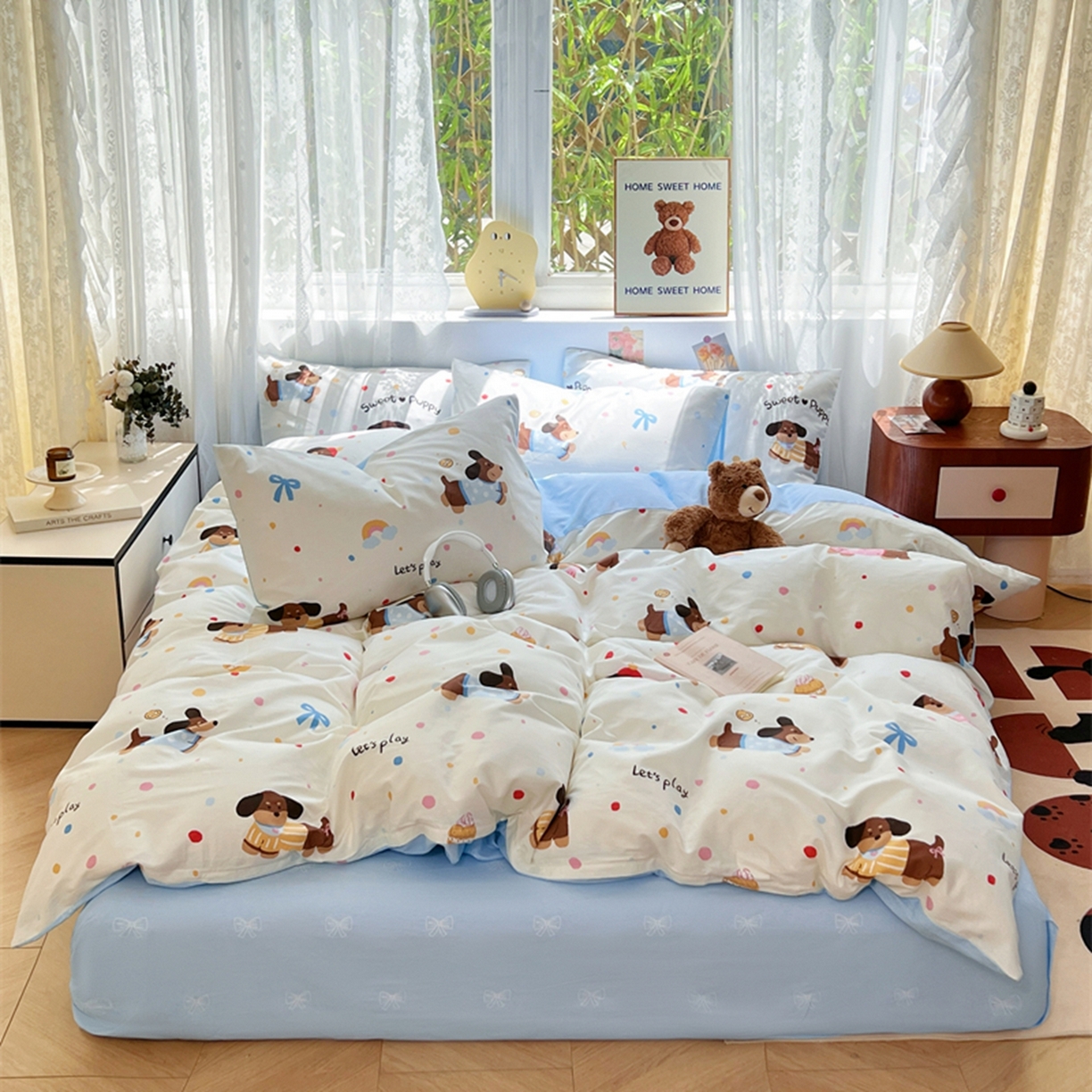 91家纺网 家纺一手货源 找家纺 红馆 2025年全棉12868印花系列四件套 芙芙小狗