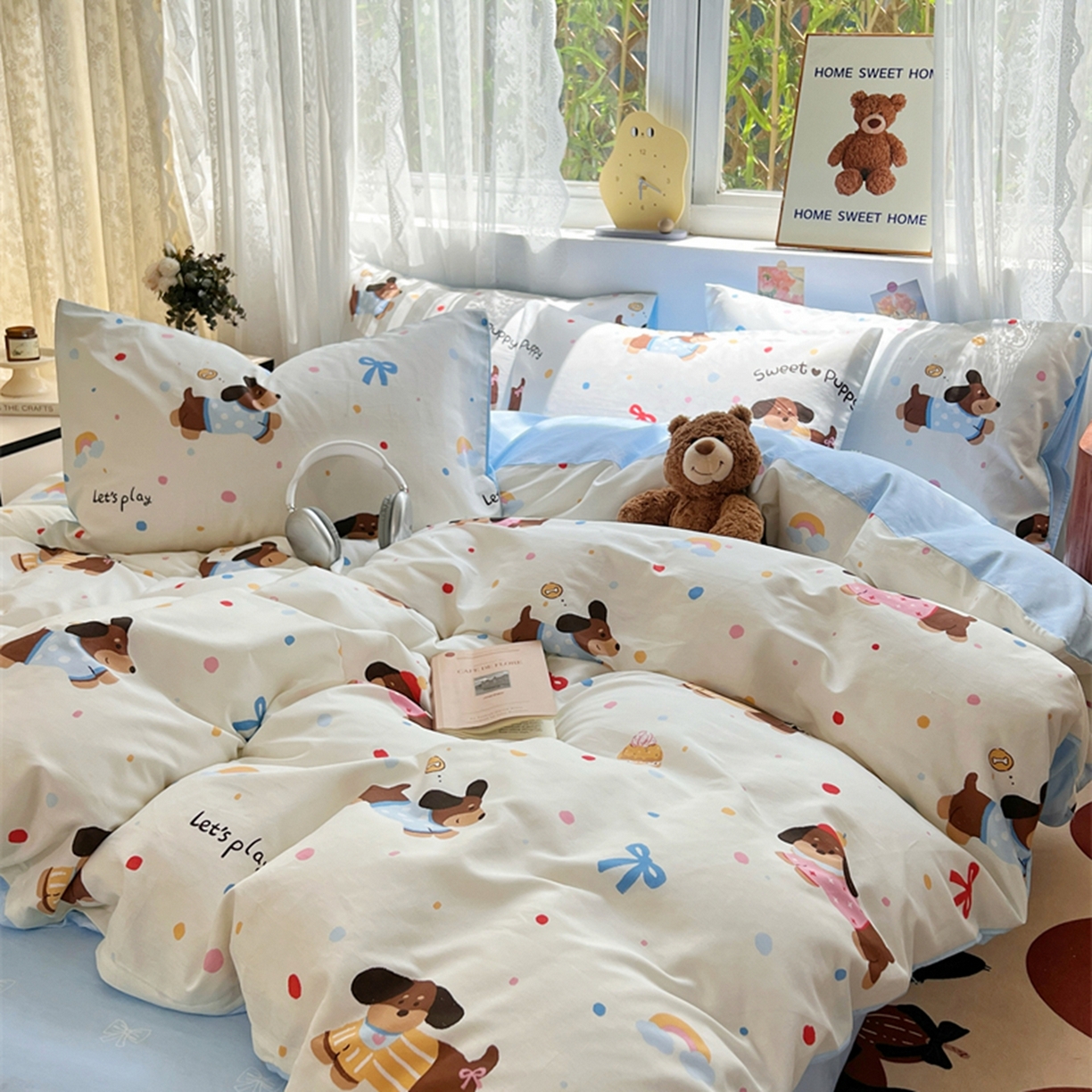 91家纺网 家纺一手货源 找家纺 红馆 2025年全棉12868印花系列四件套 芙芙小狗