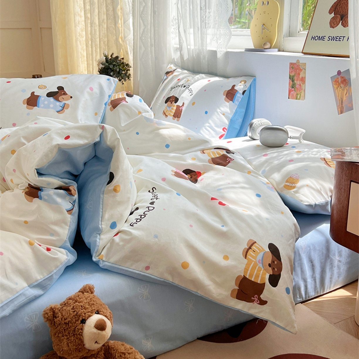 91家纺网 家纺一手货源 找家纺 红馆 2025年全棉12868印花系列四件套 芙芙小狗