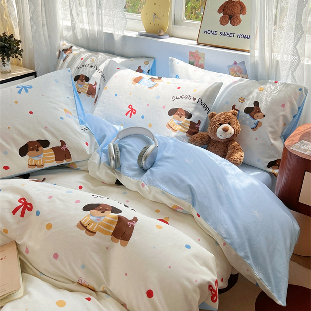 91家纺网 家纺一手货源 找家纺 红馆 2025年全棉12868印花系列四件套 芙芙小狗