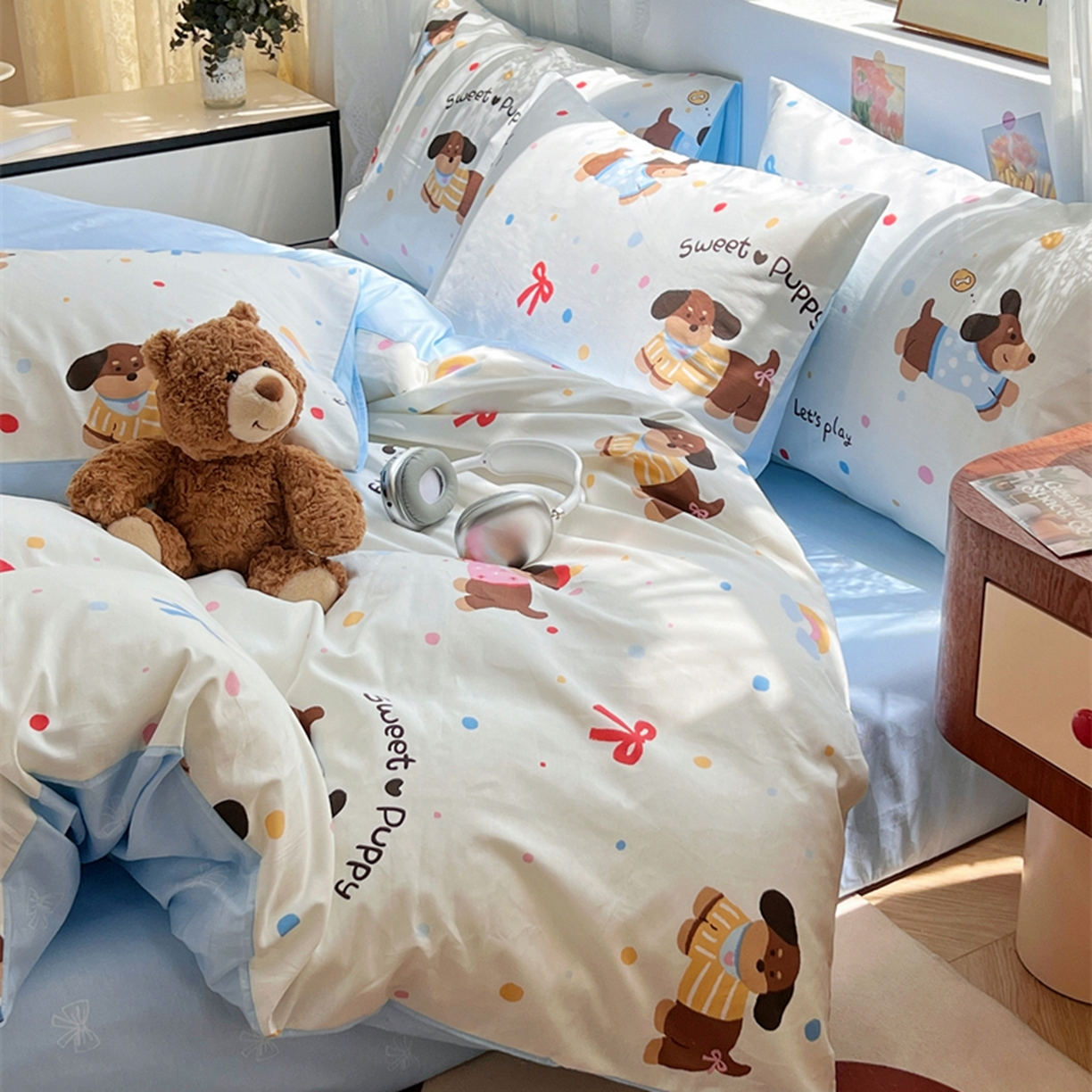 91家纺网 家纺一手货源 找家纺 红馆 2025年全棉12868印花系列四件套 芙芙小狗