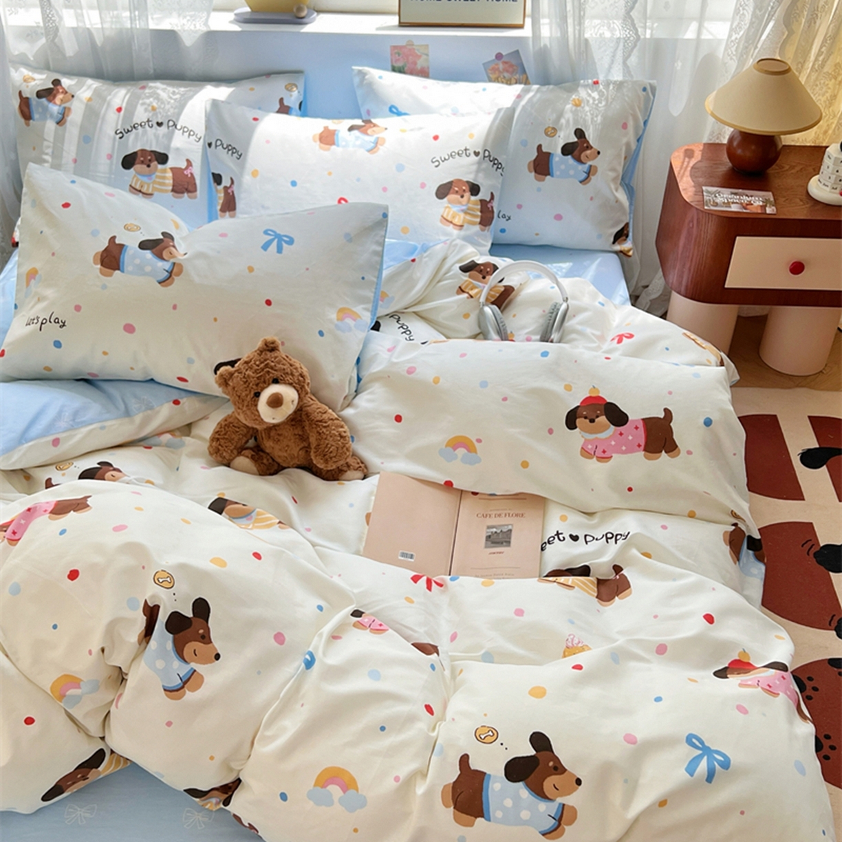 91家纺网 家纺一手货源 找家纺 红馆 2025年全棉12868印花系列四件套 芙芙小狗