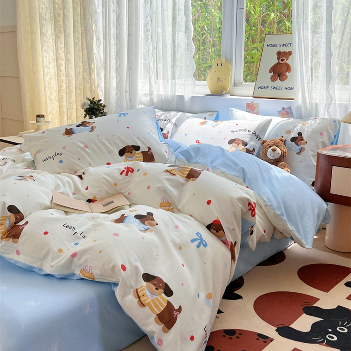 91家纺网 家纺一手货源 找家纺 红馆 2025年全棉12868印花系列四件套 芙芙小狗