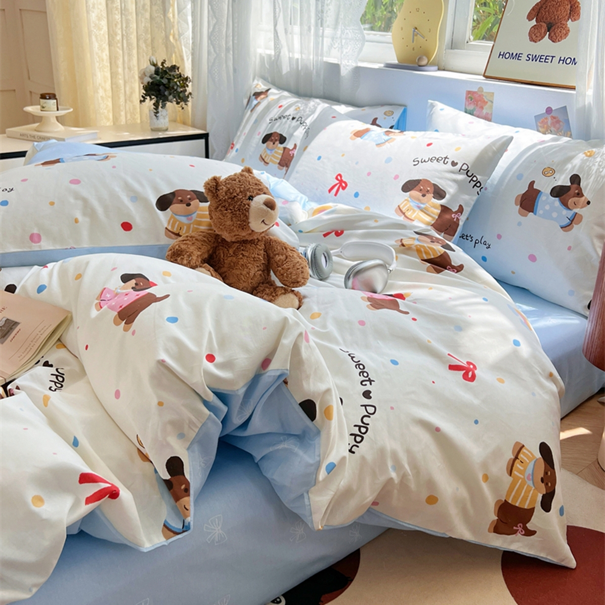 91家纺网 家纺一手货源 找家纺 红馆 2025年全棉12868印花系列四件套 芙芙小狗