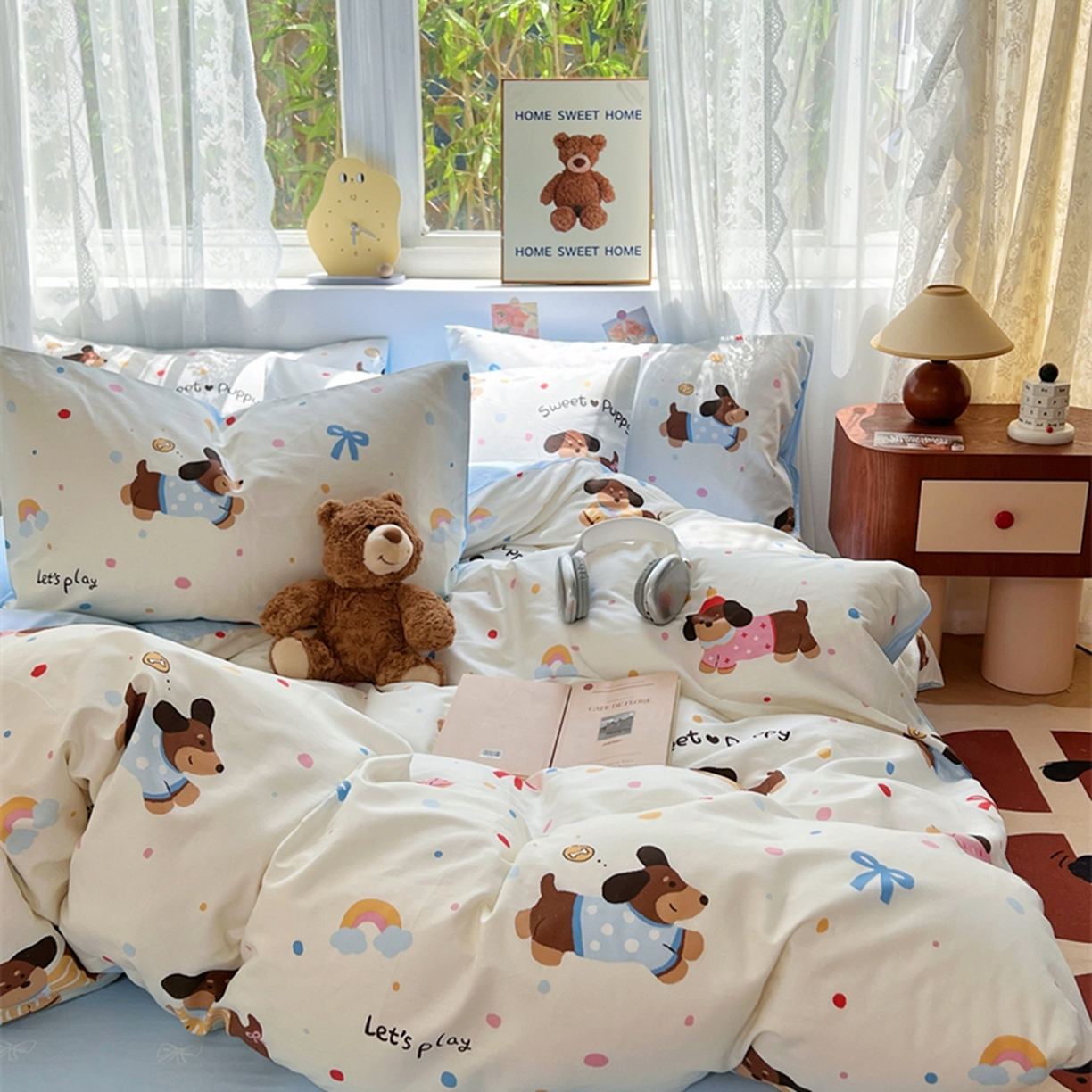 91家纺网 家纺一手货源 找家纺 红馆 2025年全棉12868印花系列四件套 芙芙小狗