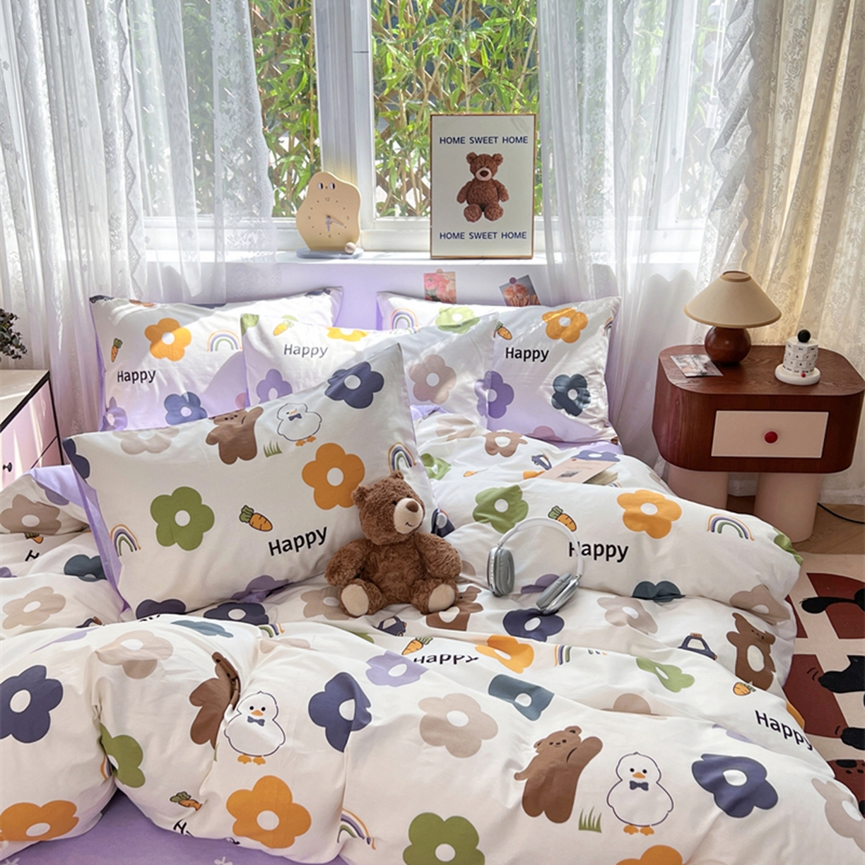 91家纺网 家纺一手货源 找家纺 红馆 2025年全棉12868印花系列四件套 快乐熊