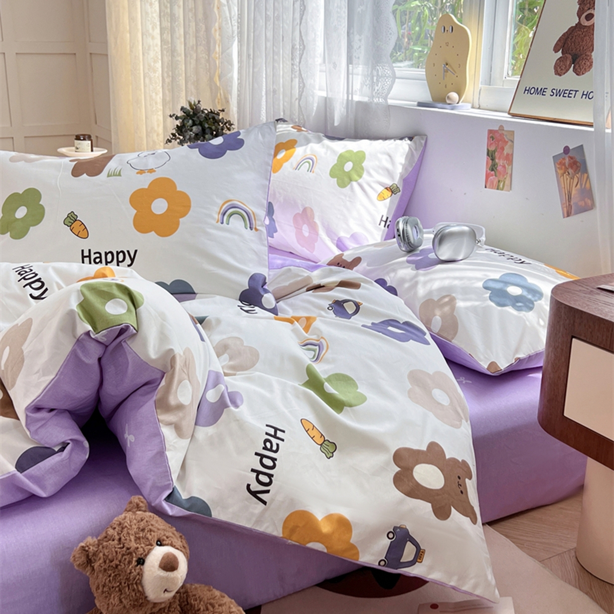 91家纺网 家纺一手货源 找家纺 红馆 2025年全棉12868印花系列四件套 快乐熊