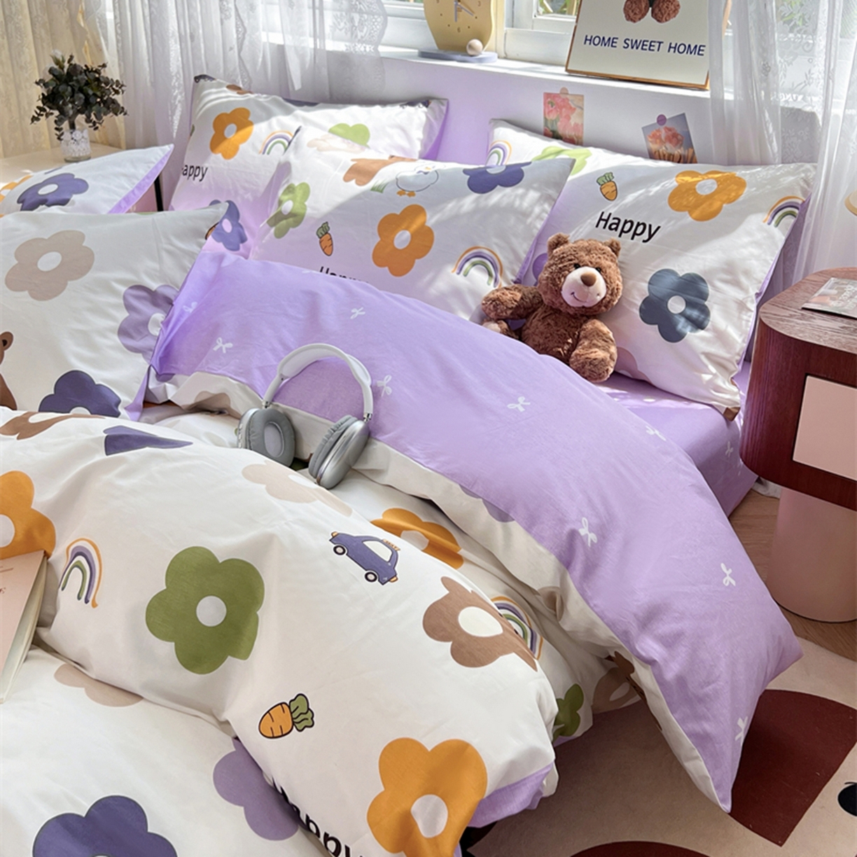 91家纺网 家纺一手货源 找家纺 红馆 2025年全棉12868印花系列四件套 快乐熊