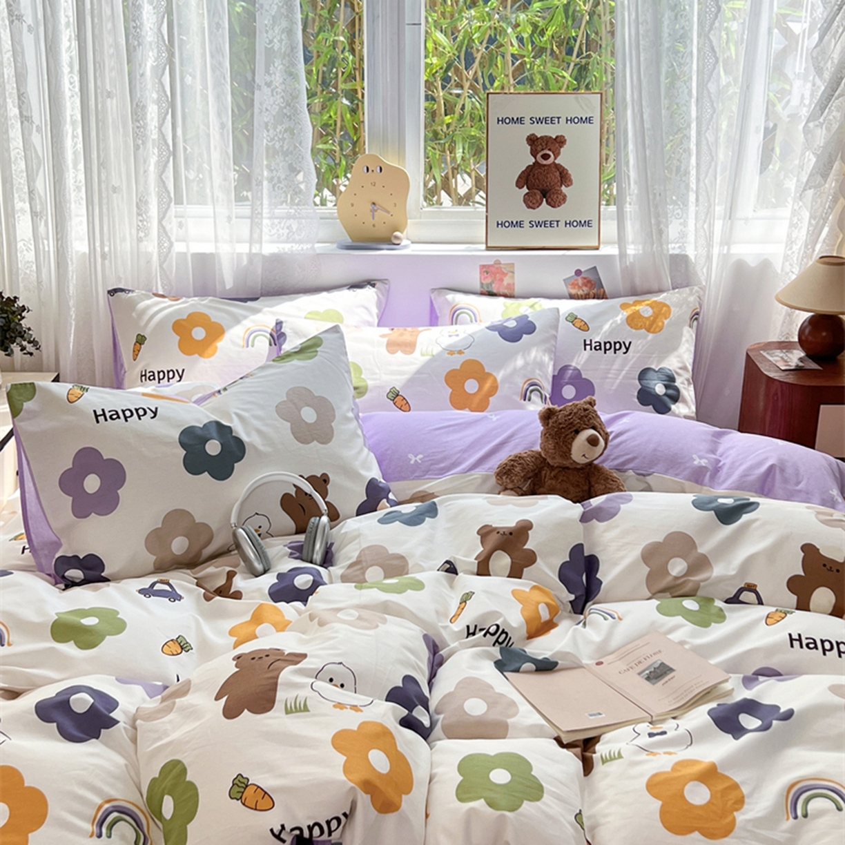 91家纺网 家纺一手货源 找家纺 红馆 2025年全棉12868印花系列四件套 快乐熊