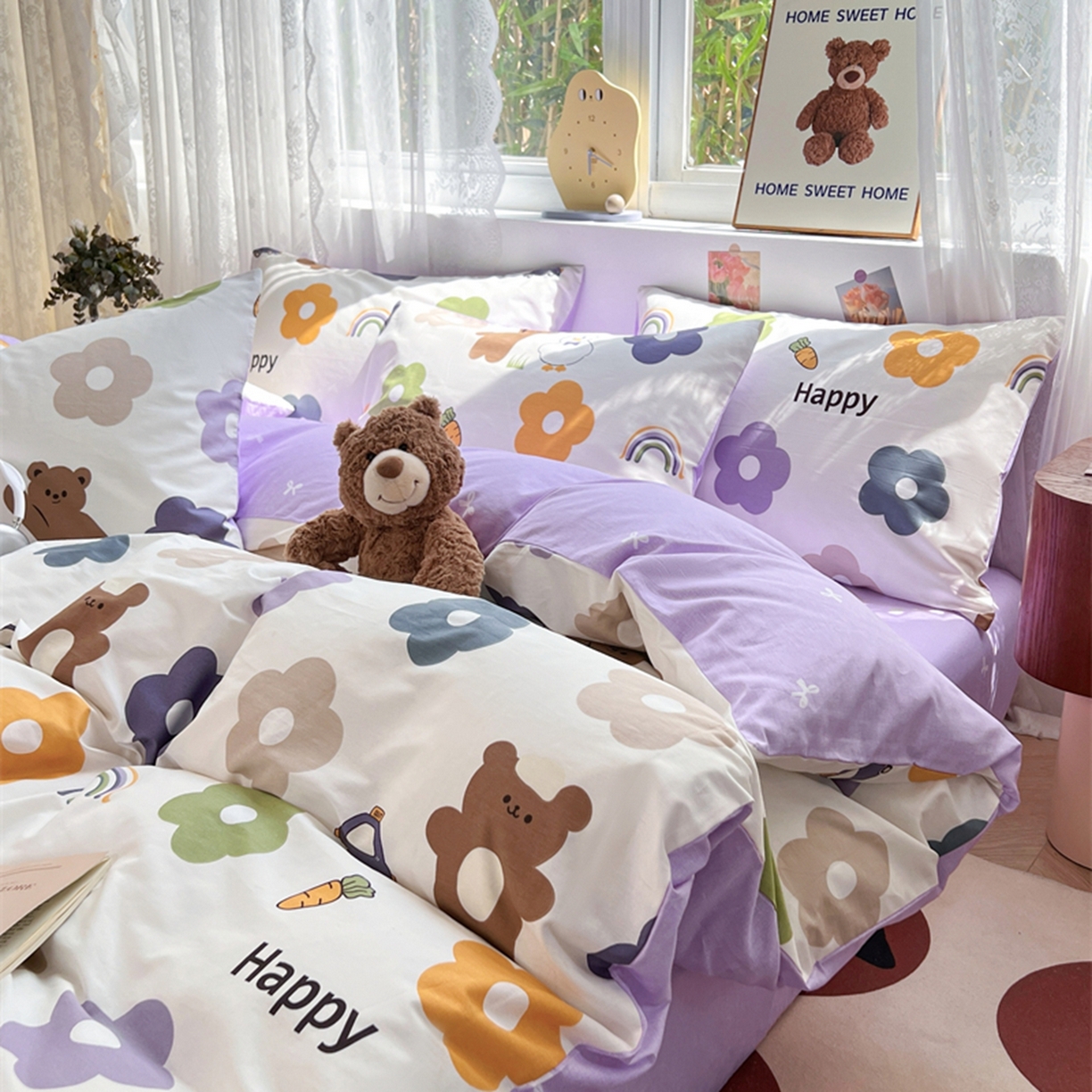 91家纺网 家纺一手货源 找家纺 红馆 2025年全棉12868印花系列四件套 快乐熊