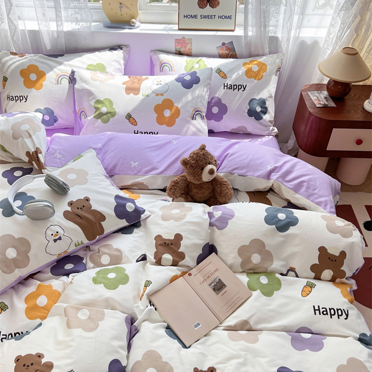 91家纺网 家纺一手货源 找家纺 红馆 2025年全棉12868印花系列四件套 快乐熊