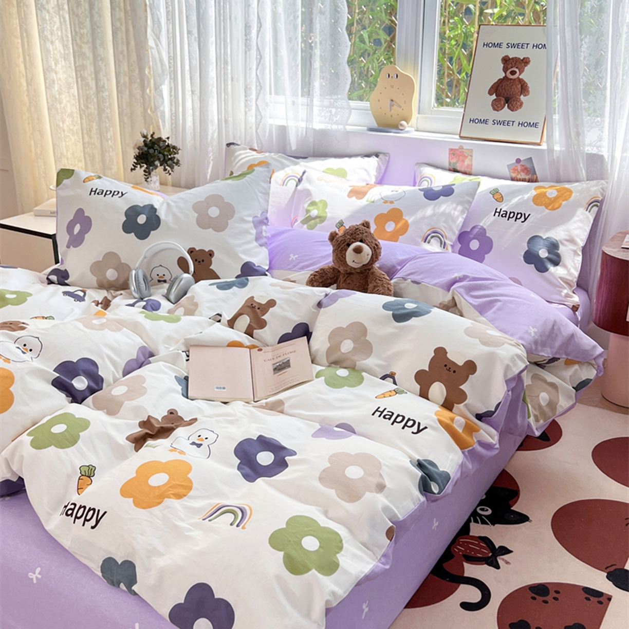 91家纺网 家纺一手货源 找家纺 红馆 2025年全棉12868印花系列四件套 快乐熊