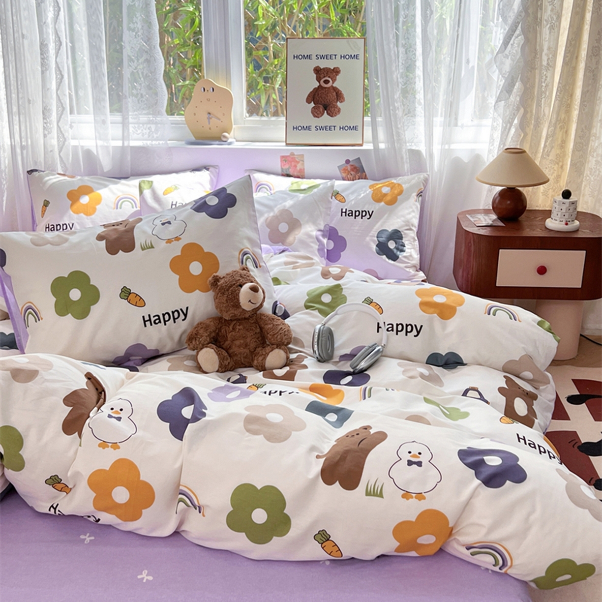 91家纺网 家纺一手货源 找家纺 红馆 2025年全棉12868印花系列四件套 快乐熊