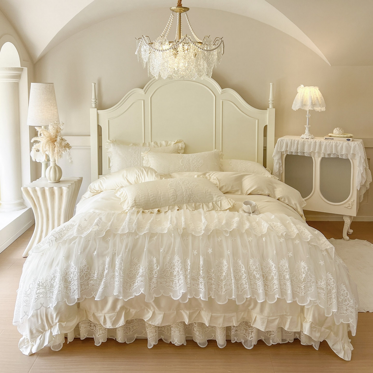 91家纺网 家纺一手货源 找家纺 恋尚 2025新款60S贡缎长绒棉全棉纯棉拉链可拆卸单被套床笠款单床裙床裙单品-曼莉系列 控价170起！ 曼莉-奶油黄