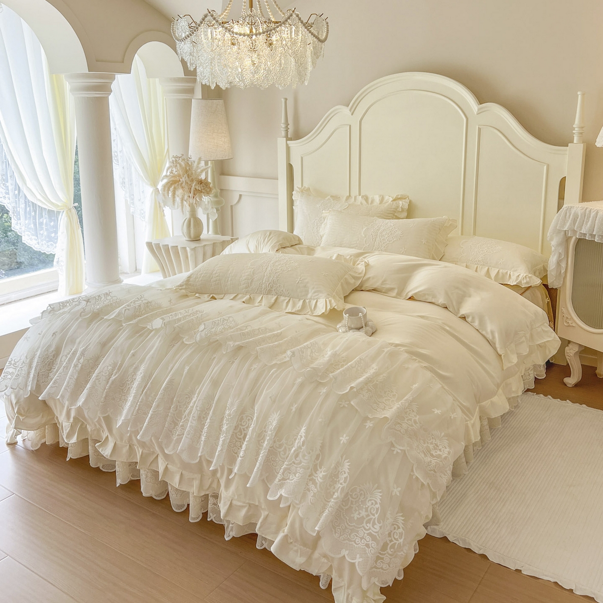 91家纺网 家纺一手货源 找家纺 恋尚 2025新款60S贡缎长绒棉全棉纯棉拉链可拆卸单被套床笠款单床裙床裙单品-曼莉系列 控价170起！ 曼莉-奶油黄