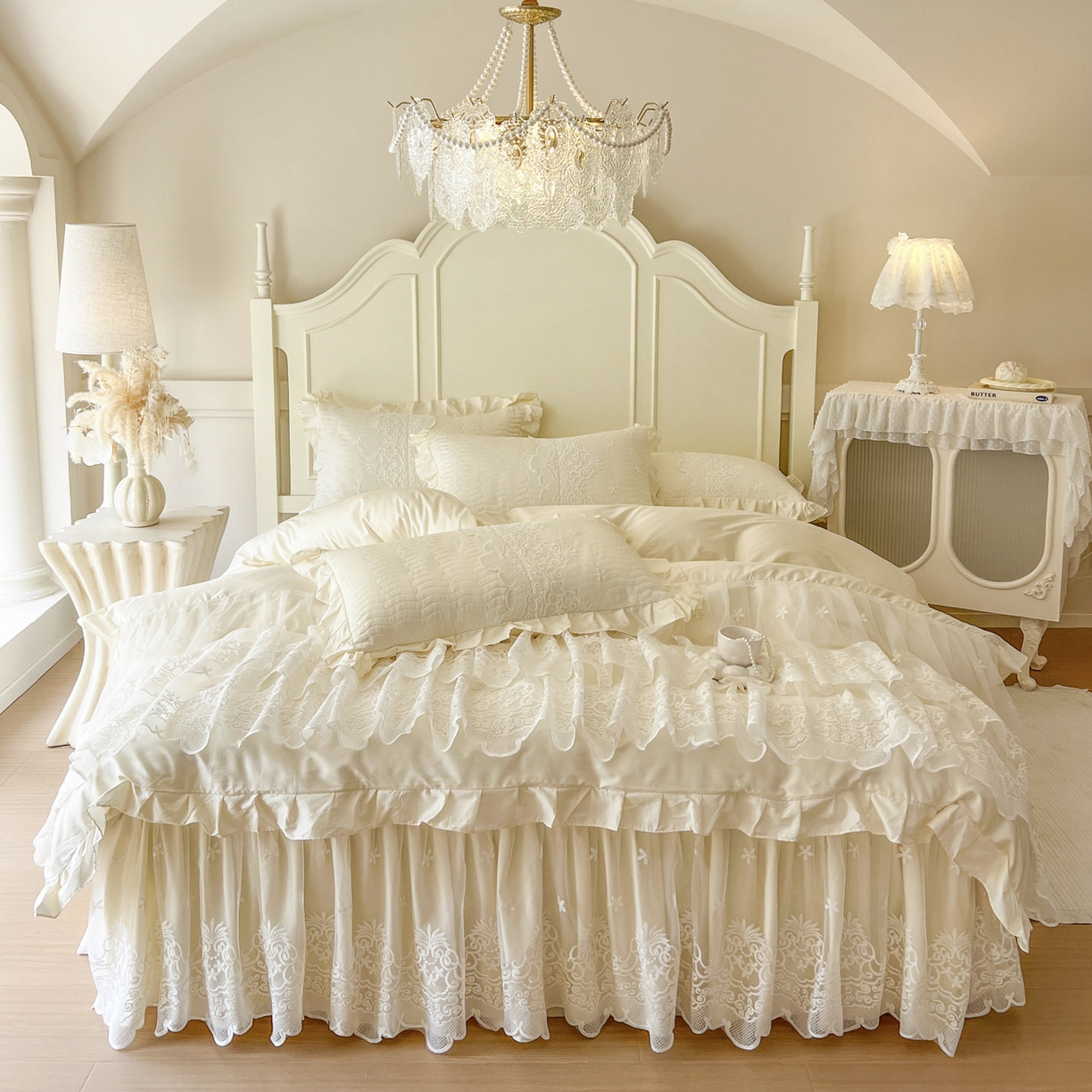 91家纺网 家纺一手货源 找家纺 恋尚 2025新款60S贡缎长绒棉全棉纯棉拉链可拆卸单被套床笠款单床裙床裙单品-曼莉系列 控价170起！ 曼莉-奶油黄