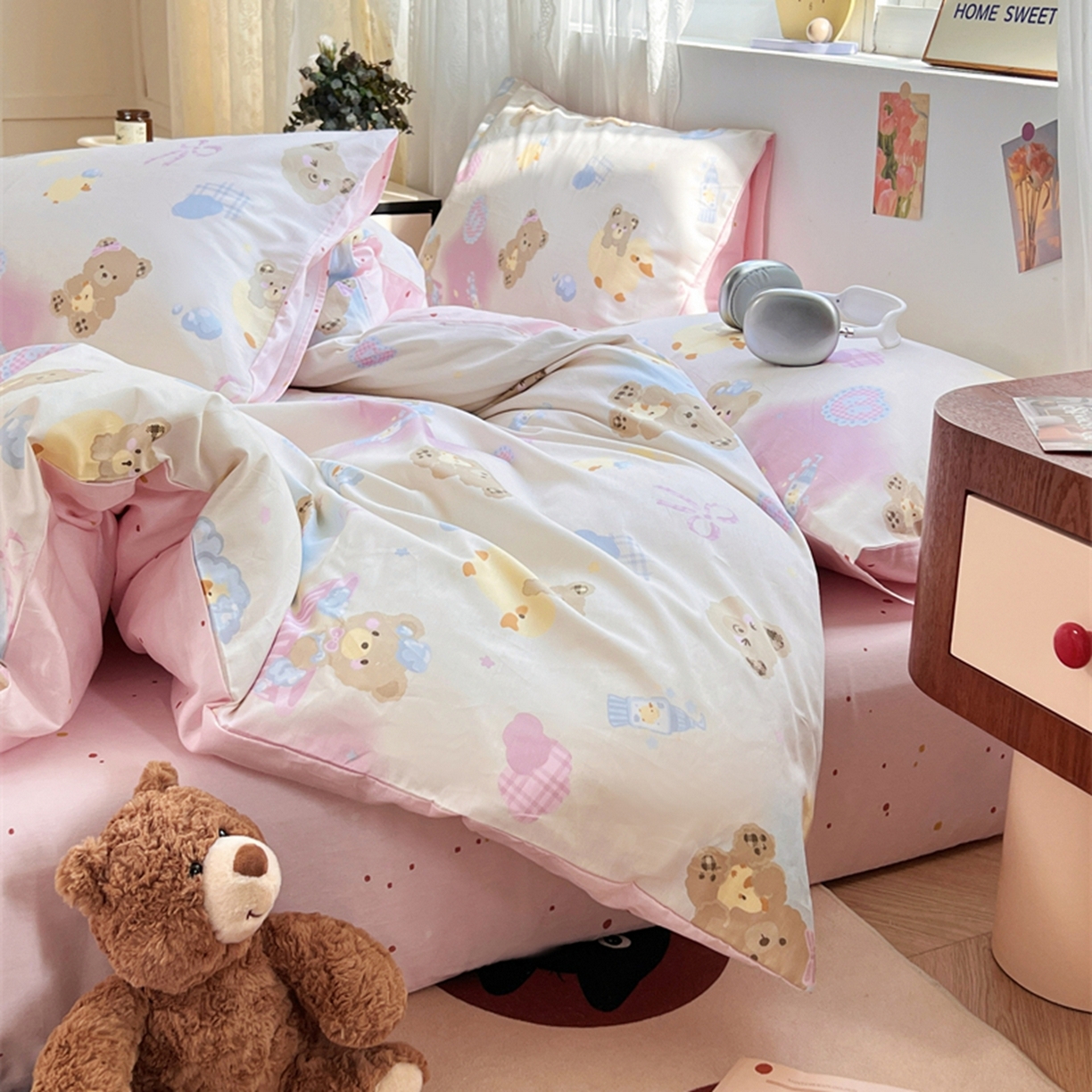 91家纺网 家纺一手货源 找家纺 红馆 2025年全棉12868印花系列四件套 萌萌泡泡浴