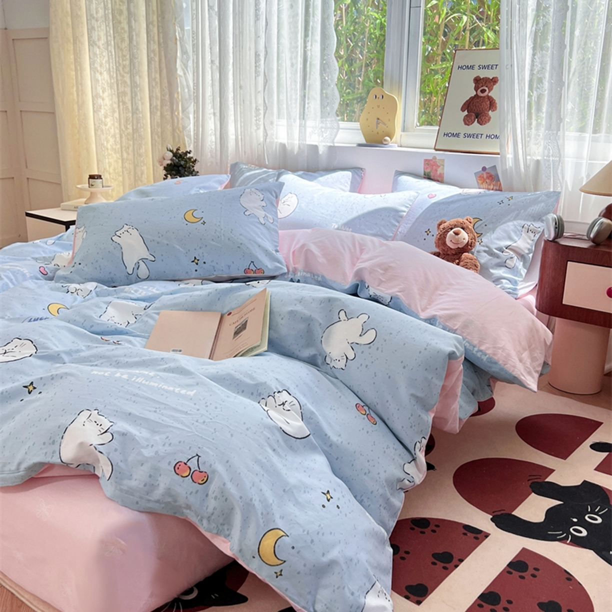 91家纺网 家纺一手货源 找家纺 红馆 2025年全棉12868印花系列四件套 顽皮猫