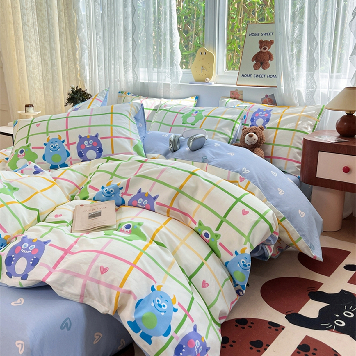 91家纺网 家纺一手货源 找家纺 红馆 2025年全棉12868印花系列四件套 小怪兽