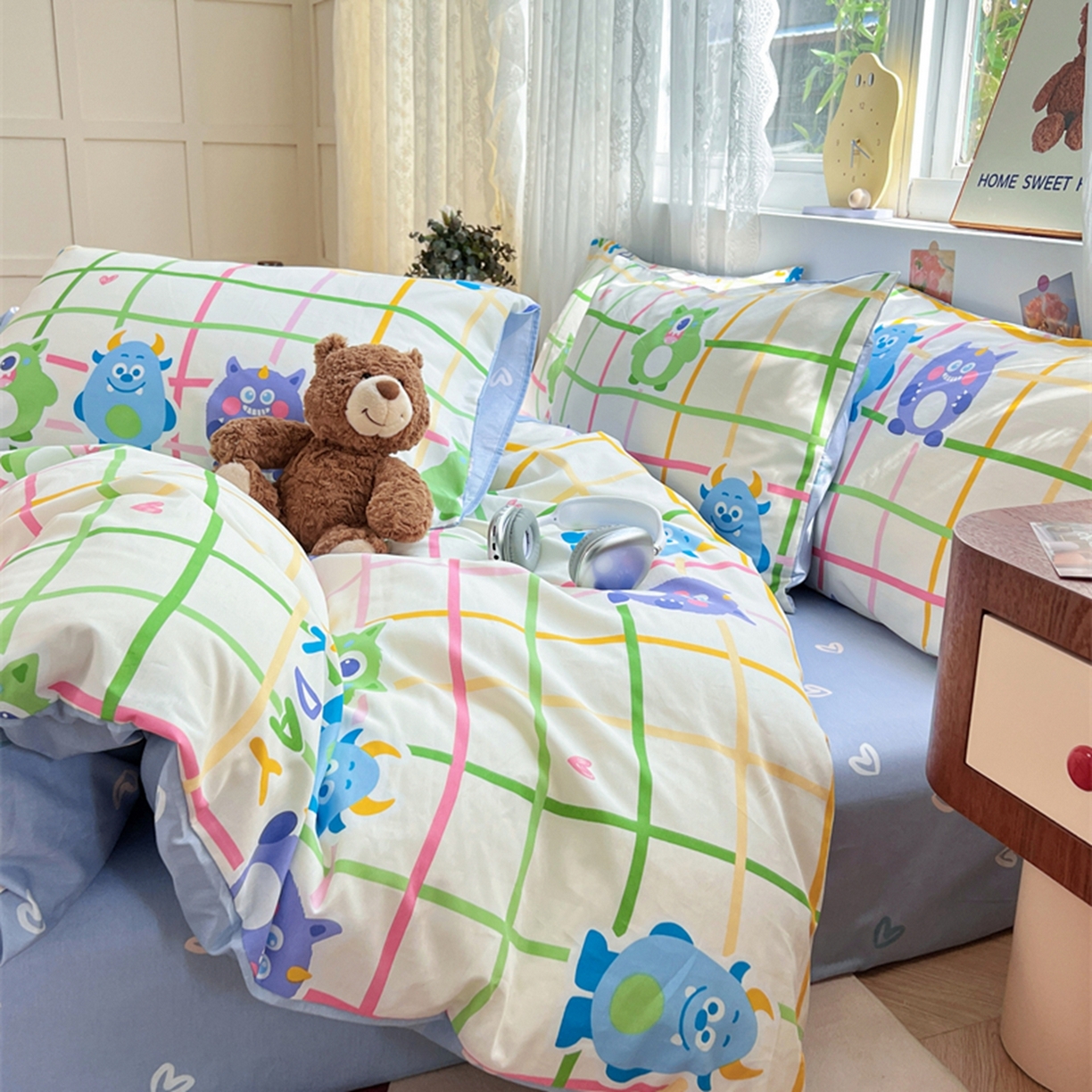 91家纺网 家纺一手货源 找家纺 红馆 2025年全棉12868印花系列四件套 小怪兽