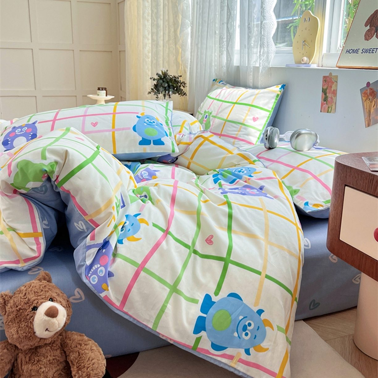 91家纺网 家纺一手货源 找家纺 红馆 2025年全棉12868印花系列四件套 小怪兽