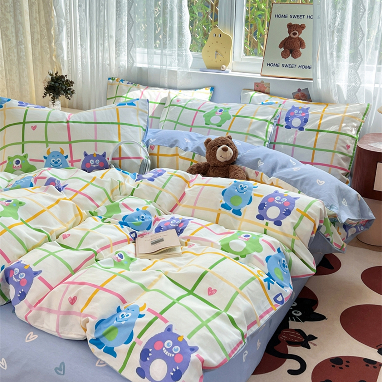 91家纺网 家纺一手货源 找家纺 红馆 2025年全棉12868印花系列四件套 小怪兽