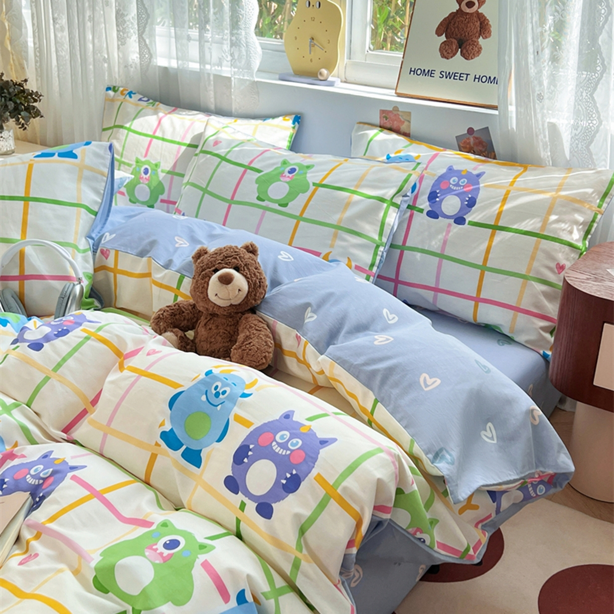 红馆 2025年全棉12868印花系列四件套 小怪兽