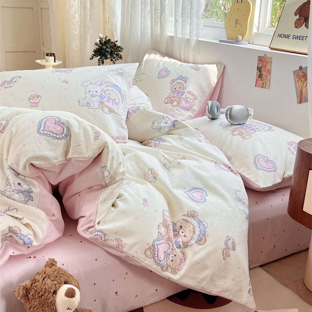 91家纺网 家纺一手货源 找家纺 红馆 2025年全棉12868印花系列四件套 椰果小熊