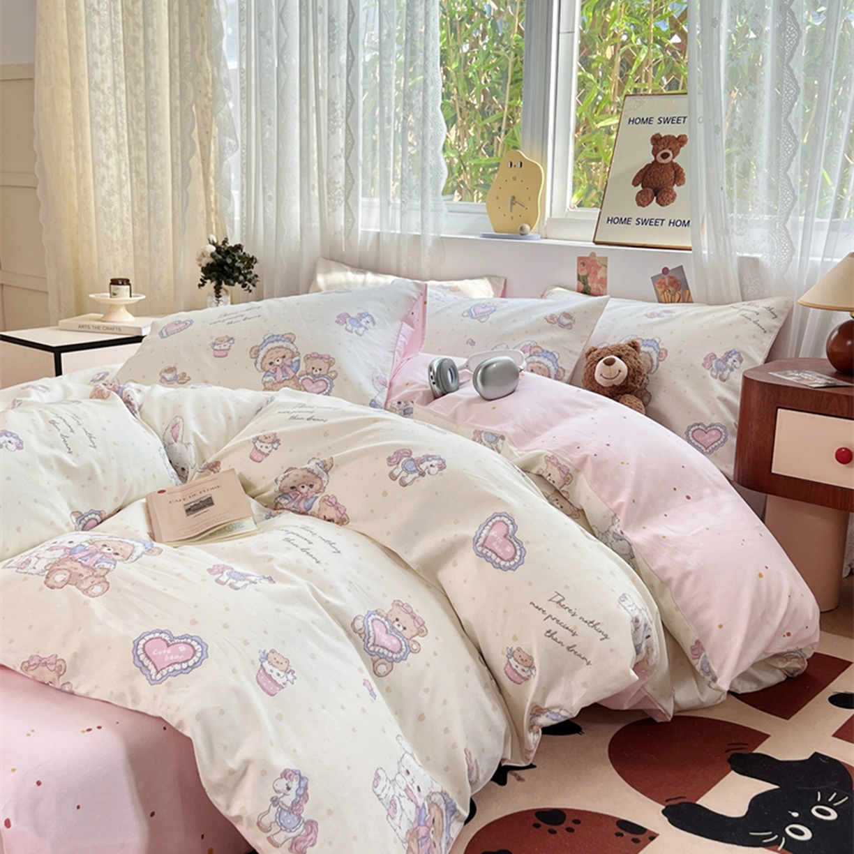 91家纺网 家纺一手货源 找家纺 红馆 2025年全棉12868印花系列四件套 椰果小熊