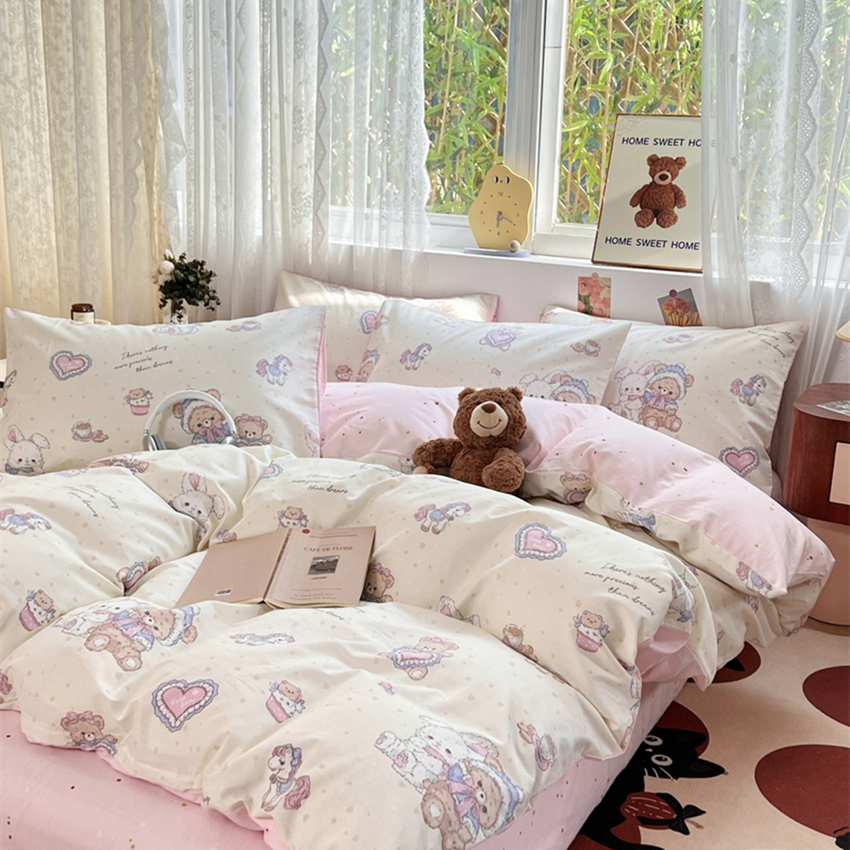 91家纺网 家纺一手货源 找家纺 红馆 2025年全棉12868印花系列四件套 椰果小熊